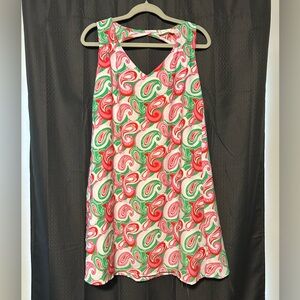 Altared State Women’s Pink/Green Paisley Retro Print Tank Swing Dress Size Large
